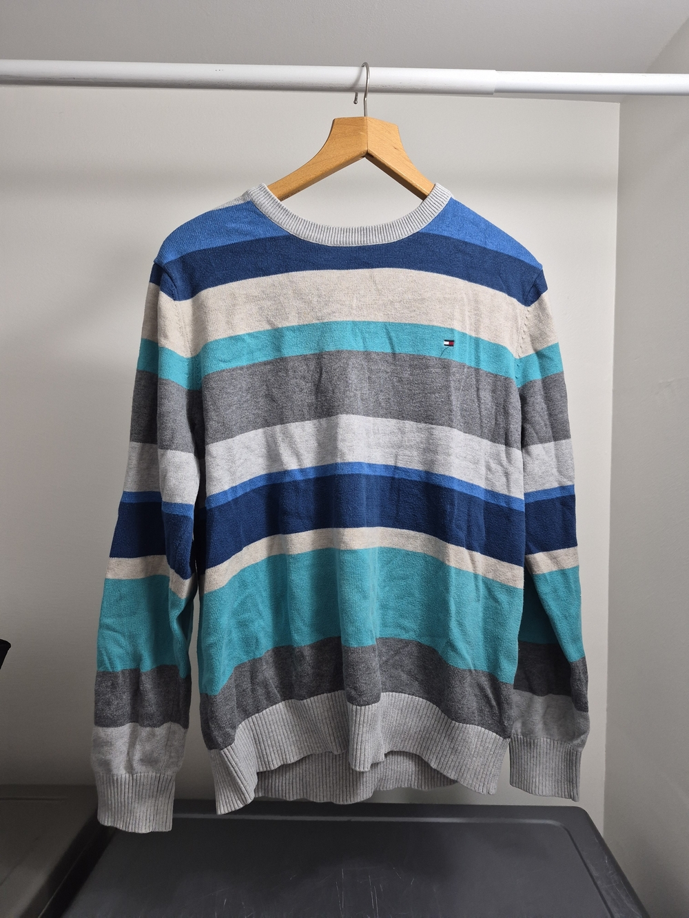 Tommy Hilfiger Men’s Striped Crewneck Sweater - Blue/Gray/Teal